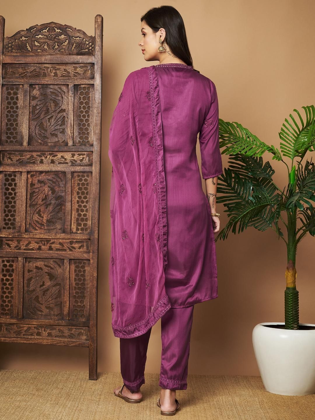 Women Embroidered Straight Kurta Set with Dupatta